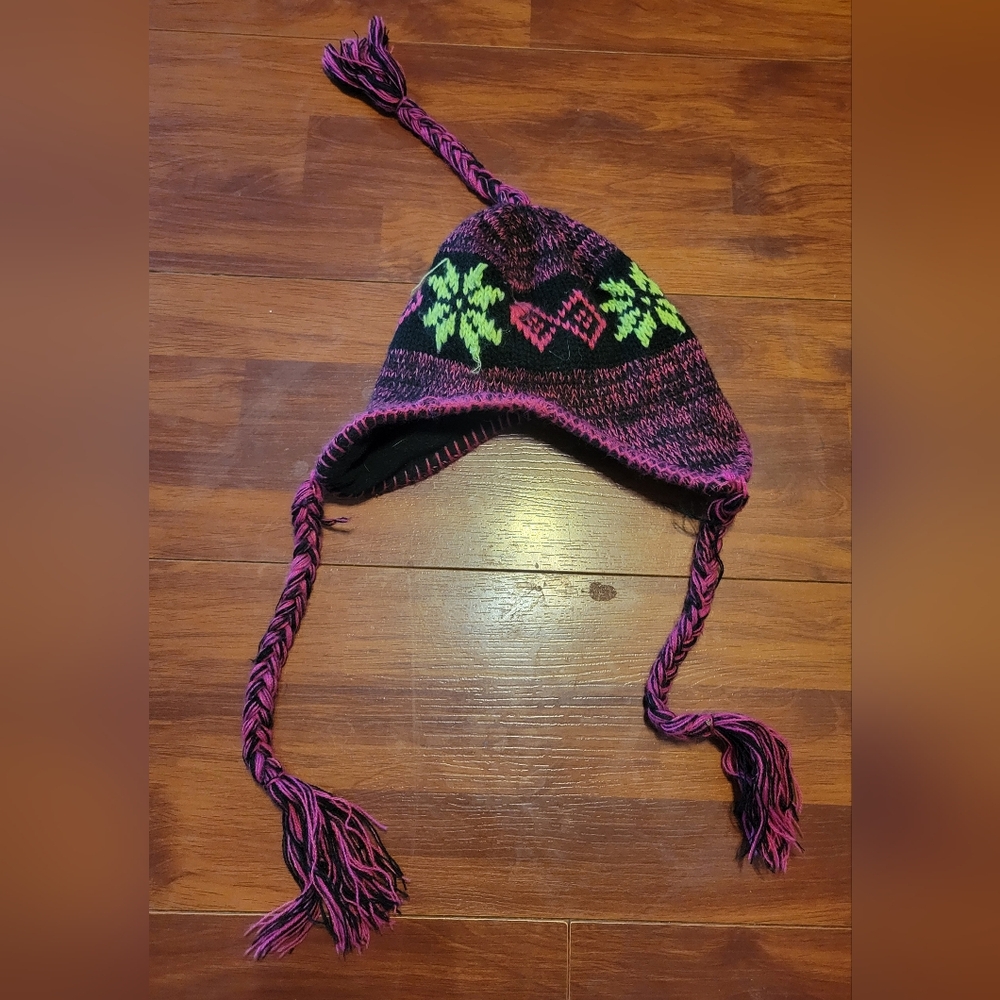Kids' Pink and Green Knit Hat.size 2-4 Years.